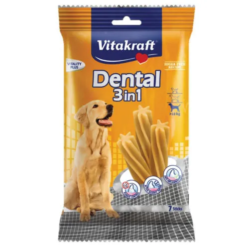 7 barritas Vitakraft Dental 3 en 1 snack para perros medianos