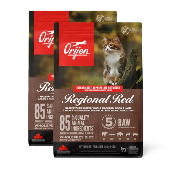 2 x 5.4 kg Orijen Regional Red pienso para gatos ¡Pack ahorro!