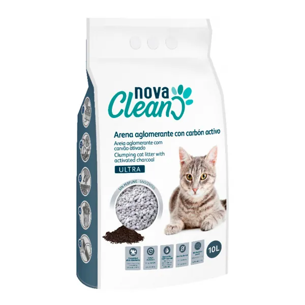10 L Nova Clean Ultra Lecho Aglomerante Carbón para gatos