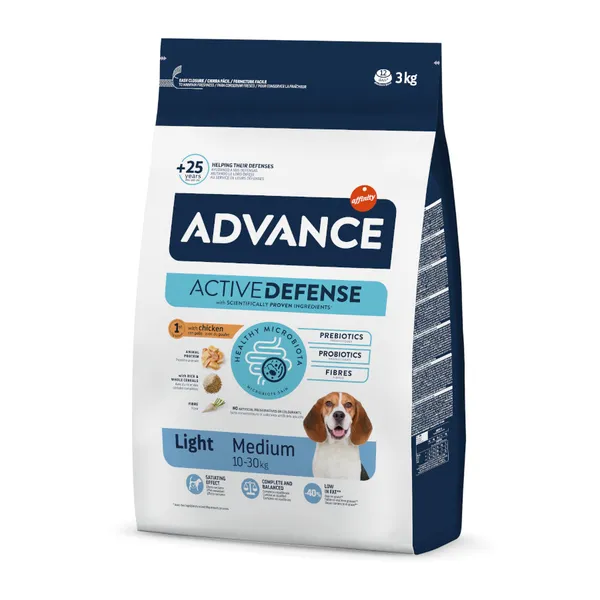 3 kg Advance Active Defense Medium Light Pollo y Arroz pienso para perros