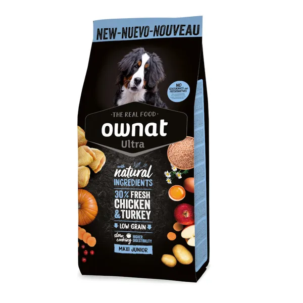 12 kg Ownat Maxi Junior Ultra Pollo y Pavo pienso para cachorros