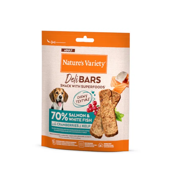 4 bolsitas x 70 g Nature's Variety DeliBars Barritas Salmón snacks para perros ¡Pack ahorro!