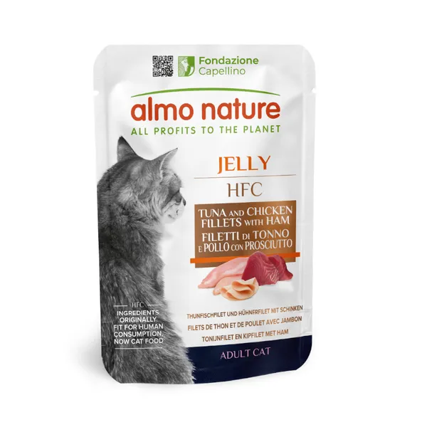 55 g Almo Nature HFC Atún y Pollo en Gelatina sobre para gatos