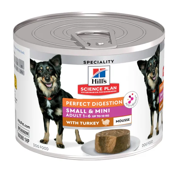 48 latas x 200 g Hill's Science Plan Adult Small & Mini Perfect Digestion Mousse de Pavo lata para perros ¡Pack ahorro!