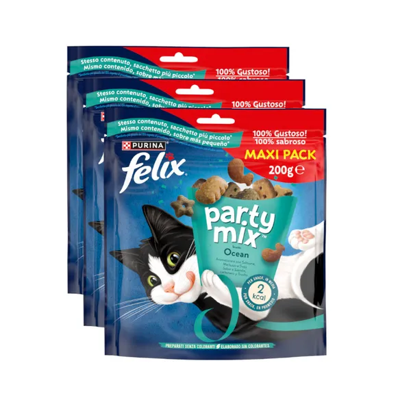 3 bolsitas x 200 g Felix Party Mix Ocean Bocaditos para gatos ¡Pack ahorro!
