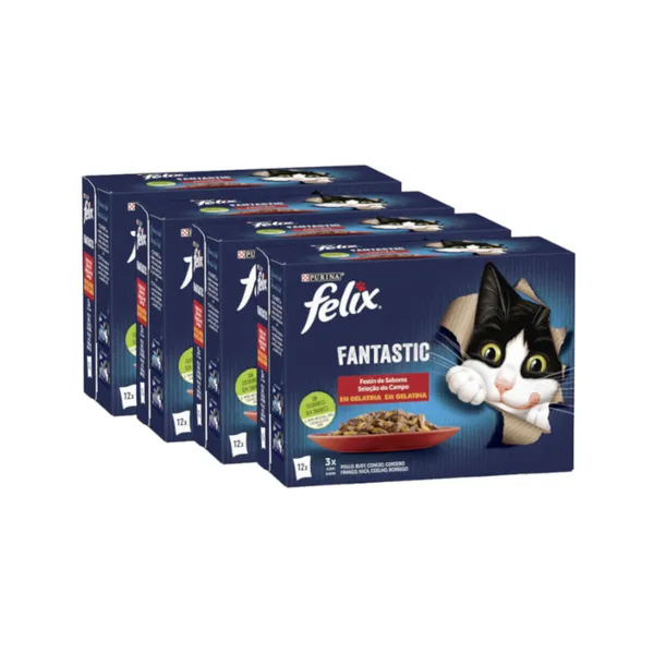 48 sobres x 85 g Felix Fantastic Carne en Gelatina sobre para gatos ¡Pack ahorro!