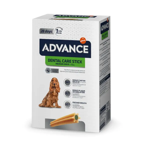 28 barritas Advance Dental Care Stick Medium y Maxi snack para perros