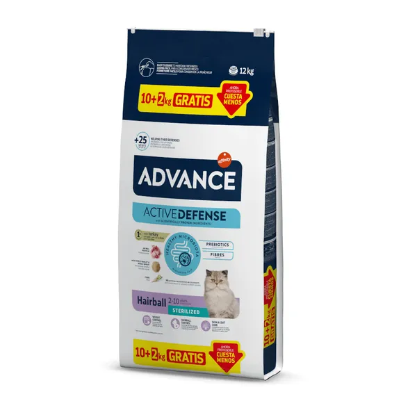 12 kg (10 + 2 kg ¡gratis!) Advance Sterilized Hairball Pavo y Cebada pienso para gatos
