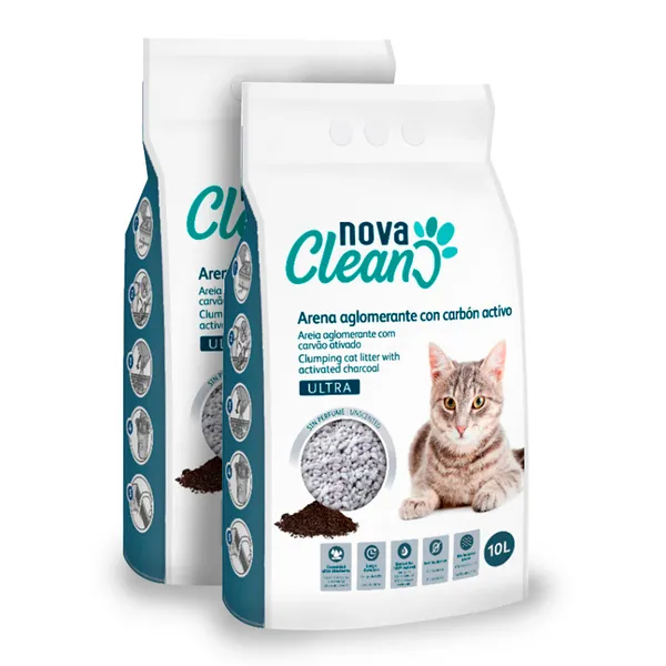 2 x 10 L Nova Clean Ultra Lecho Aglomerante Carbón para gatos ¡Pack ahorro!