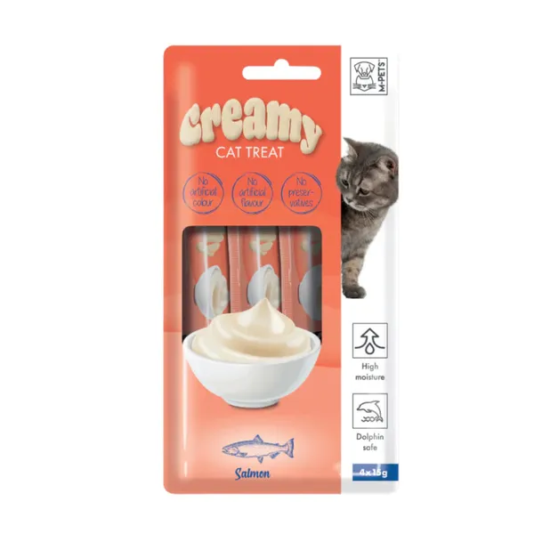 4 sobres x 15 g M-Pets Creamy Salmón snack para gatos