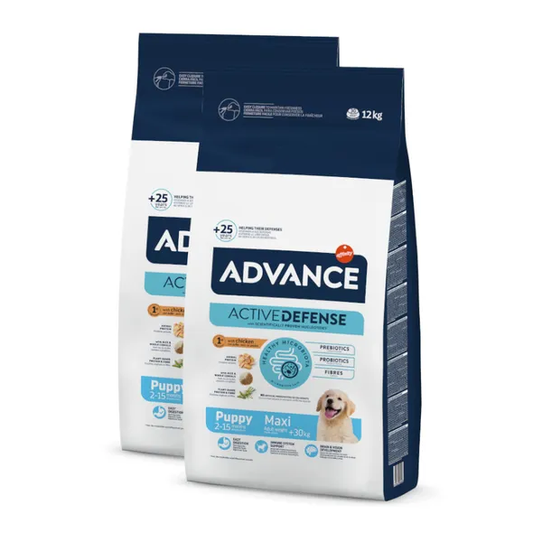 2 x 12 kg Advance Active Defense Maxi Puppy Pollo y Arroz pienso para perros ¡Pack ahorro!