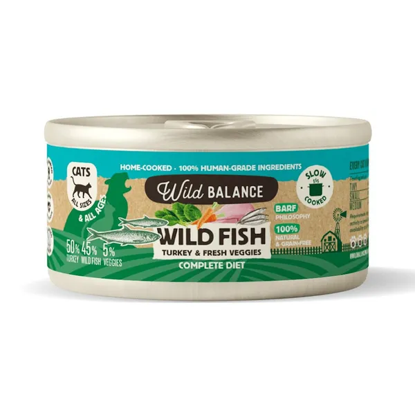 48 latas x 120 g Wild Balance BARF Pescado y Pavo lata para gatos ¡Pack ahorro!