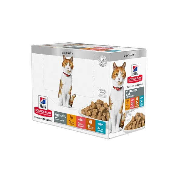 48 sobres x 85 g Hill's Science Plan Sterilised Carne y Pescado sobre para gatos ¡Pack ahorro!