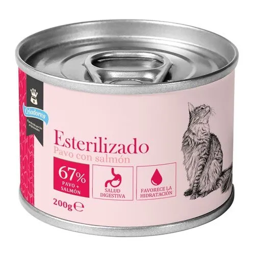 48 latas x 200 g Criadores Esterilizado Paté Pavo y Salmón lata para gatos ¡Pack Ahorro!
