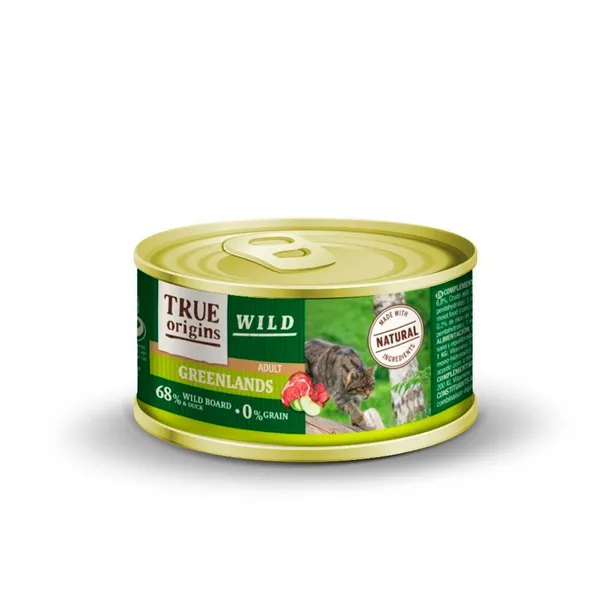 100 g True Origins Wild Adult Greenlands Jabalí lata para gatos