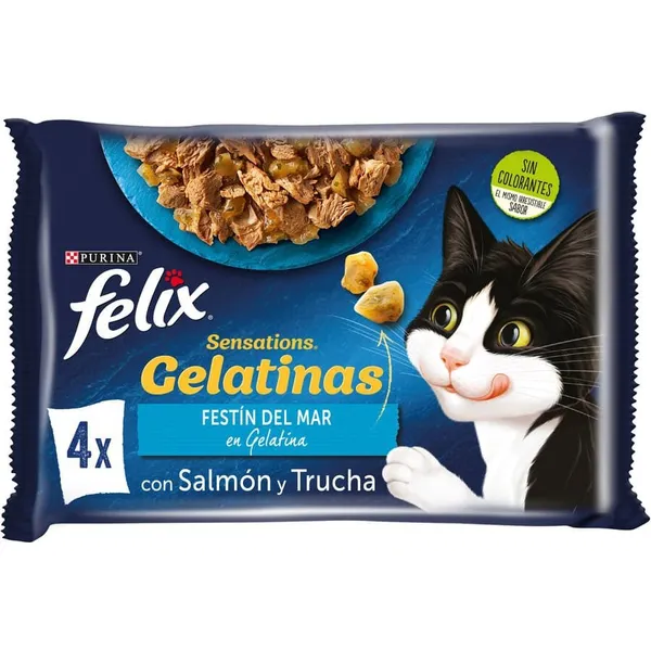 4 sobres x 85 g Felix Sensations Festín del Mar sobres en gelatina para gatos