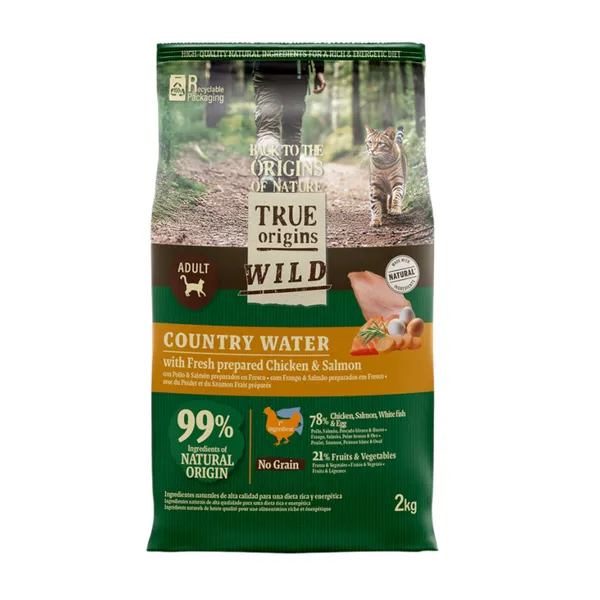 2 kg True Origins Wild Adult Country Water Pollo y Salmón pienso para gatos