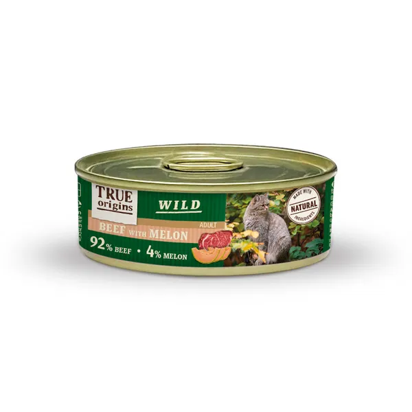 12 latas x 85 g True Origins Wild Adult Ternera y Melón lata para gatos ¡Pack ahorro!