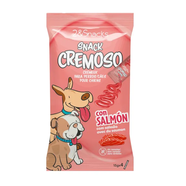 4 sobres x 15 g 2&Snacks Snacks Cremosos con Salmón para perros