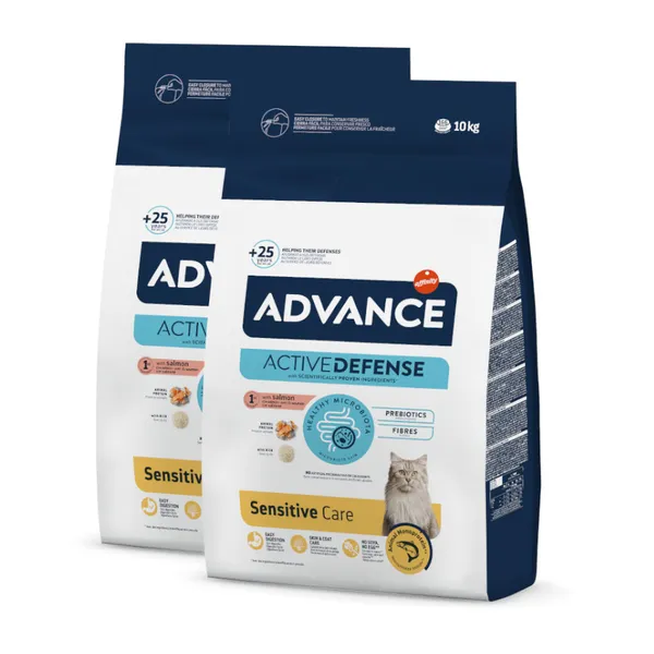 2 x 10 kg Advance Sensitive Adult Salmón y Arroz pienso para gatos ¡Pack ahorro!