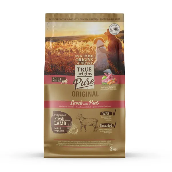 3 kg True Origins Pure Adult Medium Maxi Cordero pienso para perros