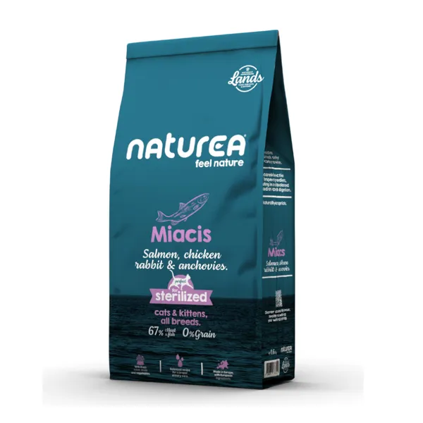 1.6 kg Naturea Lands Miacis Salmón con Pollo, Conejo y Anchoas pienso para gatos