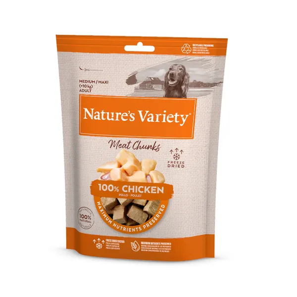 4 bolsitas x 50 g Nature's Variety Meat Chunks Pollo Liofilizado para perros ¡Pack ahorro!