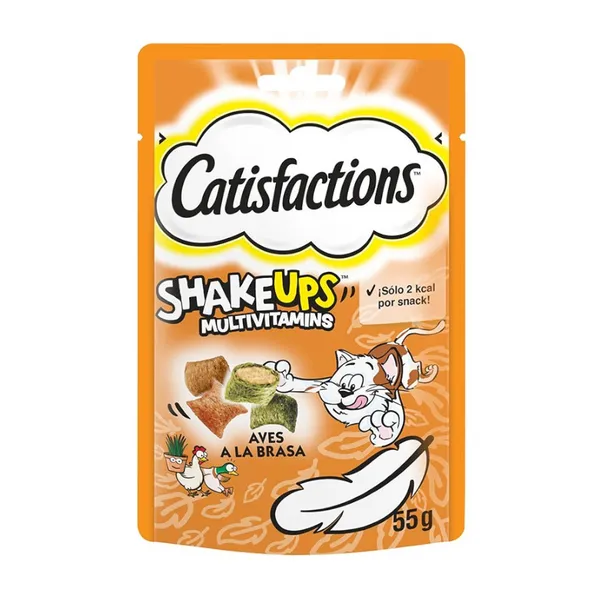 6 bolsitas x 55 g Catisfactions Bocaditos ShakeUps Aves a la Brasa para gatos ¡Pack ahorro!