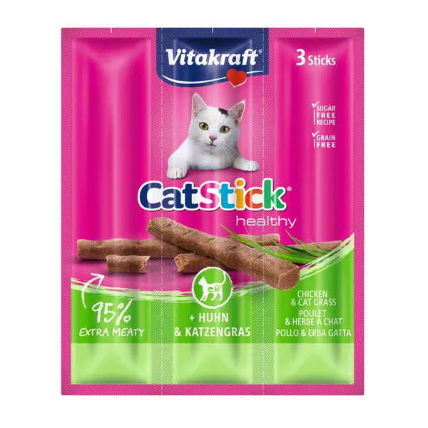 12 barritas Vitakraft Cat Stick Healthy Pollo y Hierba Gatera ¡Pack Ahorro!