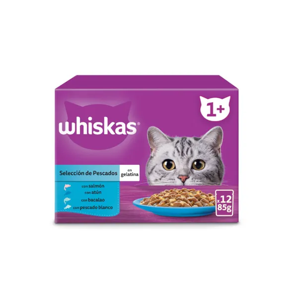 12 sobres x 85 g Whiskas Selección Pescados Gelatina en Bolsita para gatos