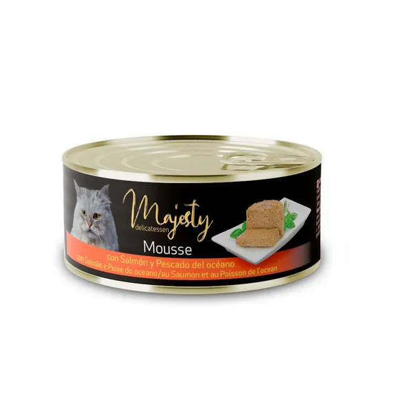24 latas x 85 g Majesty Adult Mousse de Salmón y Pescado del Océano lata para gatos ¡Pack ahorro!