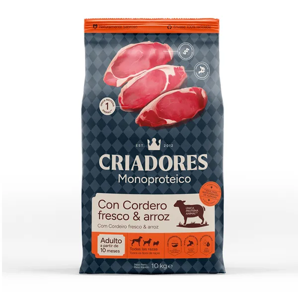 10 kg Criadores Monoproteico Adulto con Cordero pienso para perros
