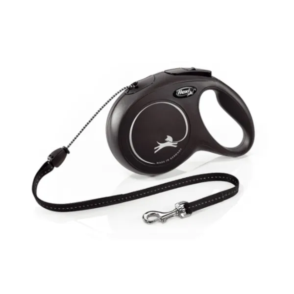 Flexi New Classic Correa de Cordón Extensible Negra para perros