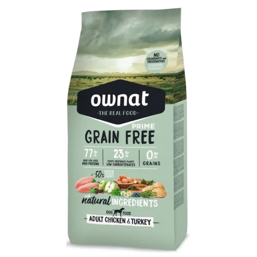 12 kg Ownat Grain Free Adult Pollo y Pavo pienso para perros