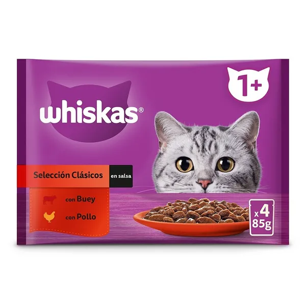 24 sobres x 85 g Whiskas Buey y Pollo Salsa en Bolsita para Gatos Adultos ¡Pack ahorro!