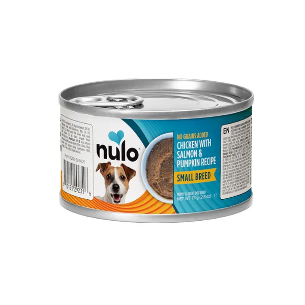 79 g Nulo Pollo con Salmón y Calabaza Paté en Lata para perros de raza pequeña