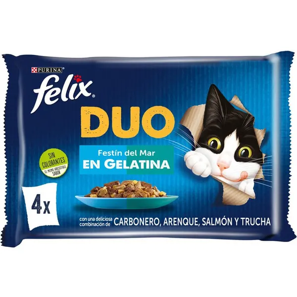 24 sobres x 85 g Felix Fantastic Duo Pescado en Gelatina sobre para gatos ¡Pack ahorro!