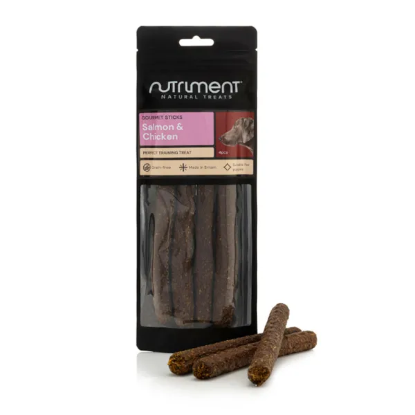 4 bolsitas x 165 g Nutriment Gourmet Barritas Salmón y Pollo Snack para perros ¡Pack Ahorro!