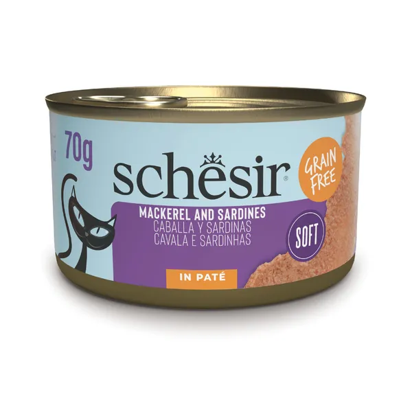 70 g Schesir Lata Caballa y Sardinas en paté para gatos