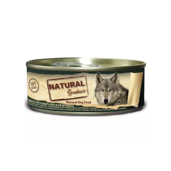 156 g Natural Greatness Pechuga de Pollo con Hígado de Buey y Verduras lata para perros