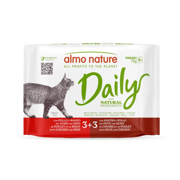 6 sobres x 70 g Almo Nature Daily Pollo con Ternera y Pollo con Pato sobre para gatos - Multipack