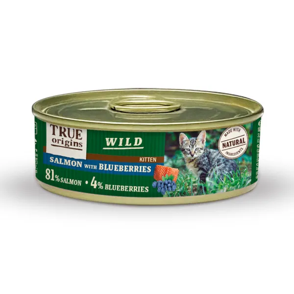 12 latas x 85 g True Origins Wild Kitten Salmón y Arándanos lata para gatos ¡Pack ahorro!