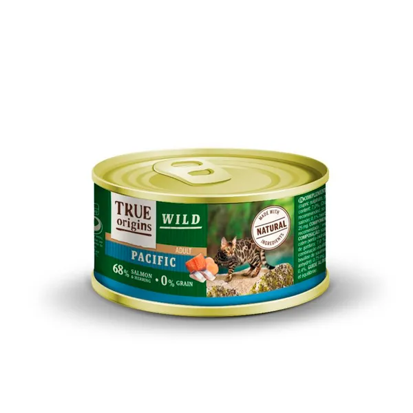 12 latas x 100 g True Origins Wild Adult Pacific Salmón y Arenque lata para gatos ¡Pack ahorro!