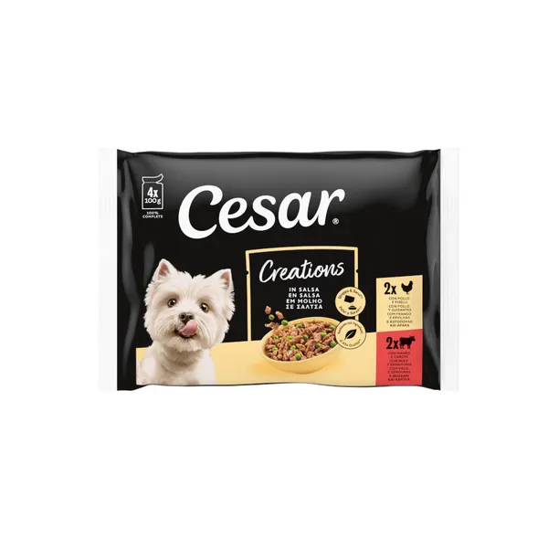 4 sobres x 100 g Cesar Carnes Mixtas Gelatina en Bolsita para Perros