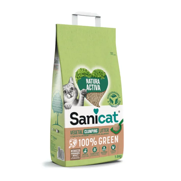 2 x 5 kg Sanicat Natura Activa 100% Green Arena Vegetal para gatos ¡Pack ahorro!