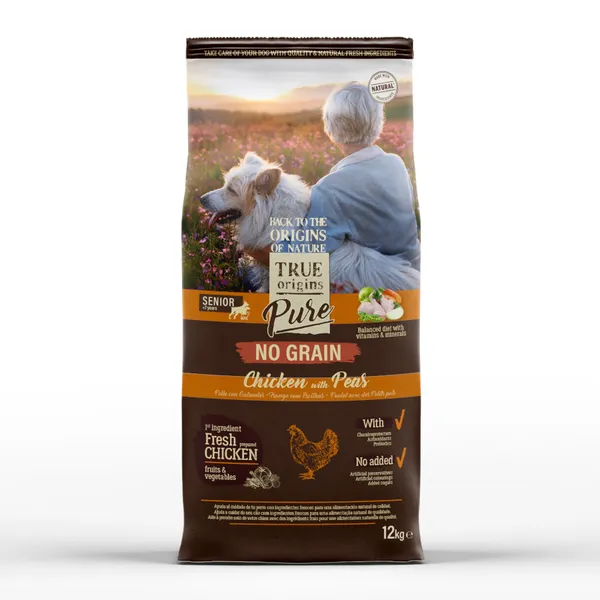 12 kg True Origins Pure Grain Free Senior Pollo pienso para perros