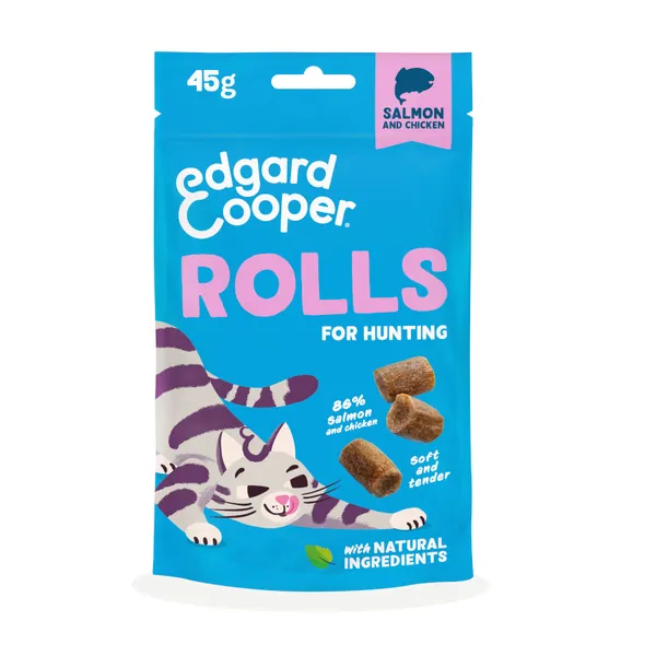 4 bolsitas x 45 g Edgard & Cooper Rollitos Salmón y Pollo para gatos ¡Pack Ahorro!