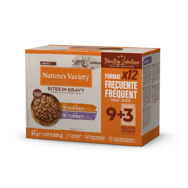 24 sobres x 85 g Nature’s Variety Bocaditos de Pollo o Pavo Sobre en Salsa para gatos adultos ¡Pack Ahorro!