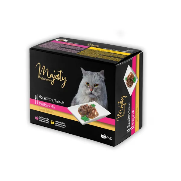 24 latas x 85 g Majesty Adult Slide Mix Bocaditos en salsa lata para gatos ¡Pack ahorro!