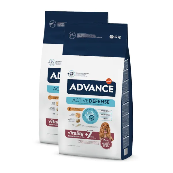 2 x 12 kg Advance Medium Senior +7 Active Defense Pollo y Arroz pienso para perros ¡Pack ahorro!